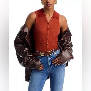 NWOT FRAME Mesh Lace Sleeveless Polo Top In Deep Rust Size X-Large